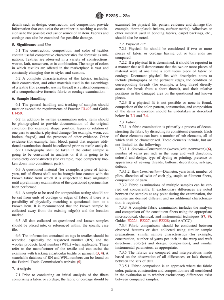 ASTM E2225-22a - Standard Guide for Forensic Examination of Fabrics and Cordage