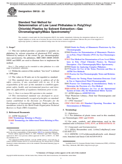 ASTM D8133-23 - Standard Test Method for Determination of Low Level Phthalates in Poly(Vinyl Chloride)  Plastics by Solvent Extraction—Gas Chromatography/Mass Spectrometry