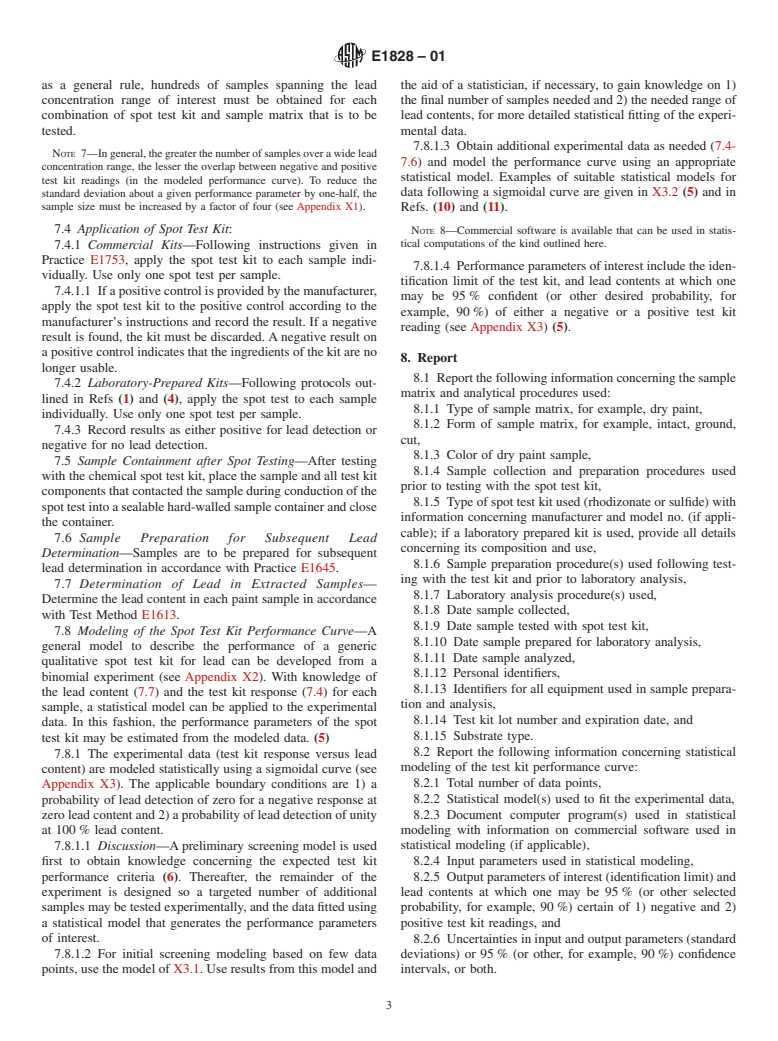 ASTM E1828-01 - Standard Practice for Evaluating the Performance Characteristics of Qualitative Chemical Spot Test Kits for Lead in Paint (Withdrawn 2010)