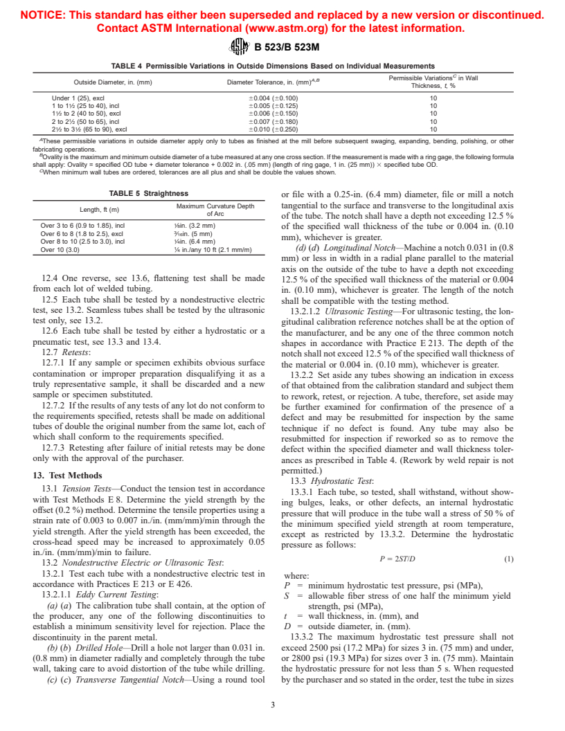 ASTM B523/B523M-01 - Standard Specification for Seamless and Welded Zirconium and Zirconium Alloy Tubes