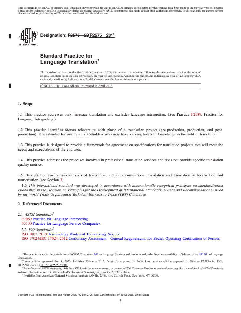 REDLINE ASTM F2575-23e1 - Standard Practice for  Language Translation