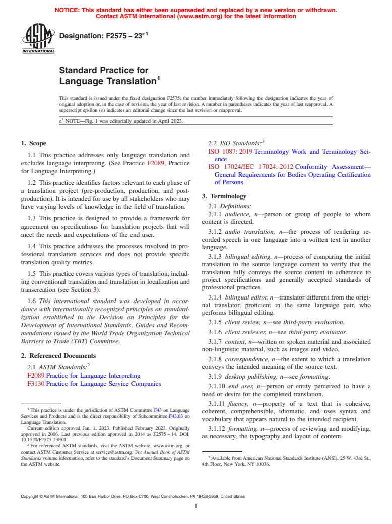 ASTM F2575-23e1 - Standard Practice for  Language Translation