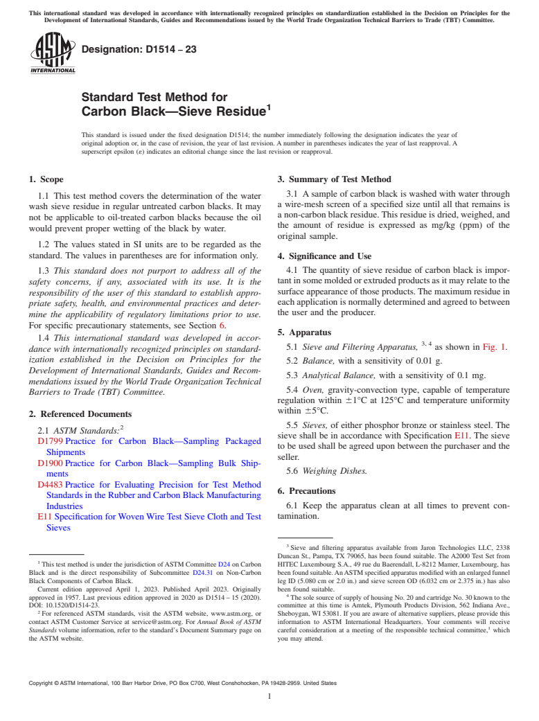 ASTM D1514-23 - Standard Test Method for Carbon Black—Sieve Residue