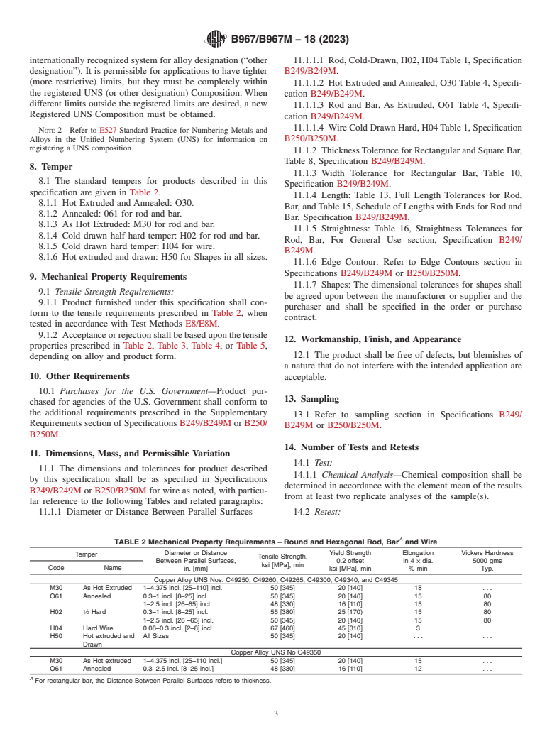 ASTM B967/B967M-18(2023) - Standard Specification for Copper-Zinc-Tin-Bismuth Alloy Rod, Bar and Wire