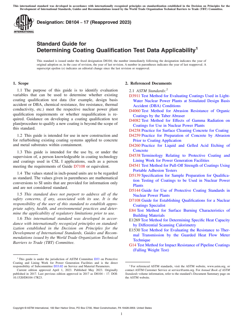 ASTM D8104-17(2023) - Standard Guide for Determining Coating Qualification Test Data Applicability