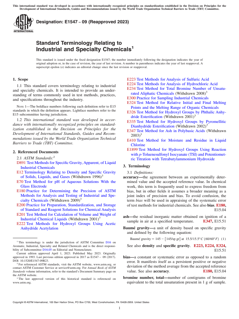 ASTM E1547-09(2023) - Standard Terminology Relating to Industrial and Specialty Chemicals