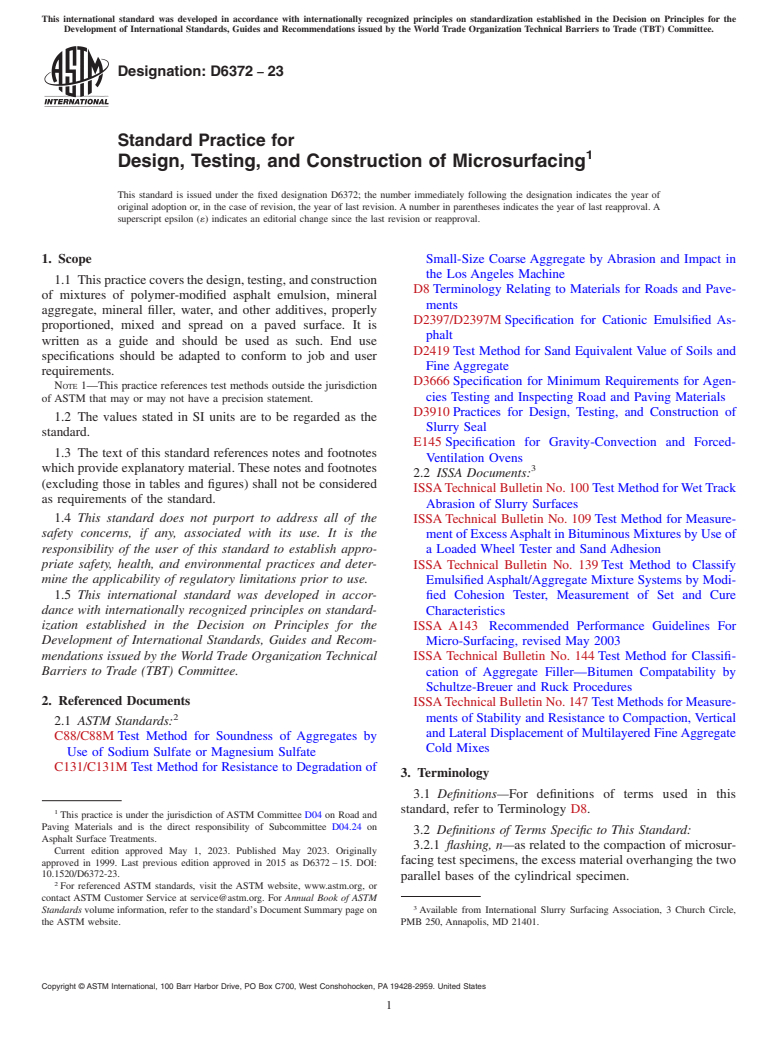 ASTM D6372-23 - Standard Practice for Design, Testing, and Construction of Microsurfacing