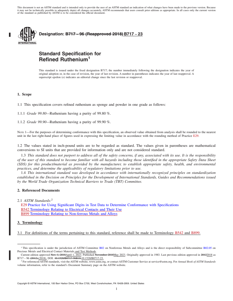 REDLINE ASTM B717-23 - Standard Specification for Refined Ruthenium