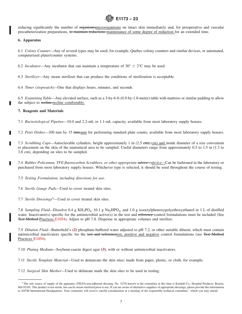 REDLINE ASTM E1173-23 - Standard Practice for  Evaluation of Preoperative, Precatheterization, or Preinjection  Skin Preparations