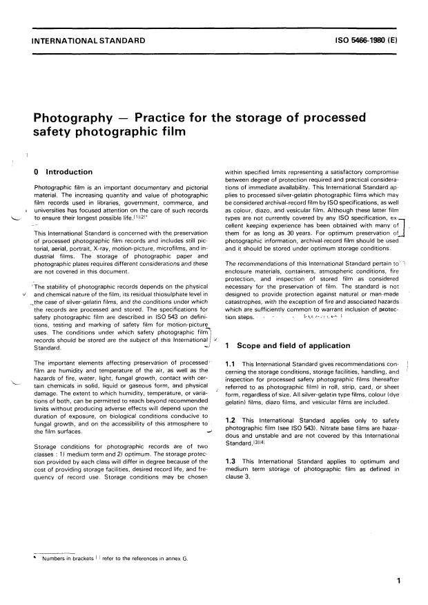 ISO 5466:1980 - Photography -- Practice for the storage of processed safety photographic film