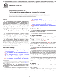 ASTM D8138-23 ASTM D8138-23 - Standard Specification for Preformed Silicone Joint Sealing System for Bridges - Page 1 preview