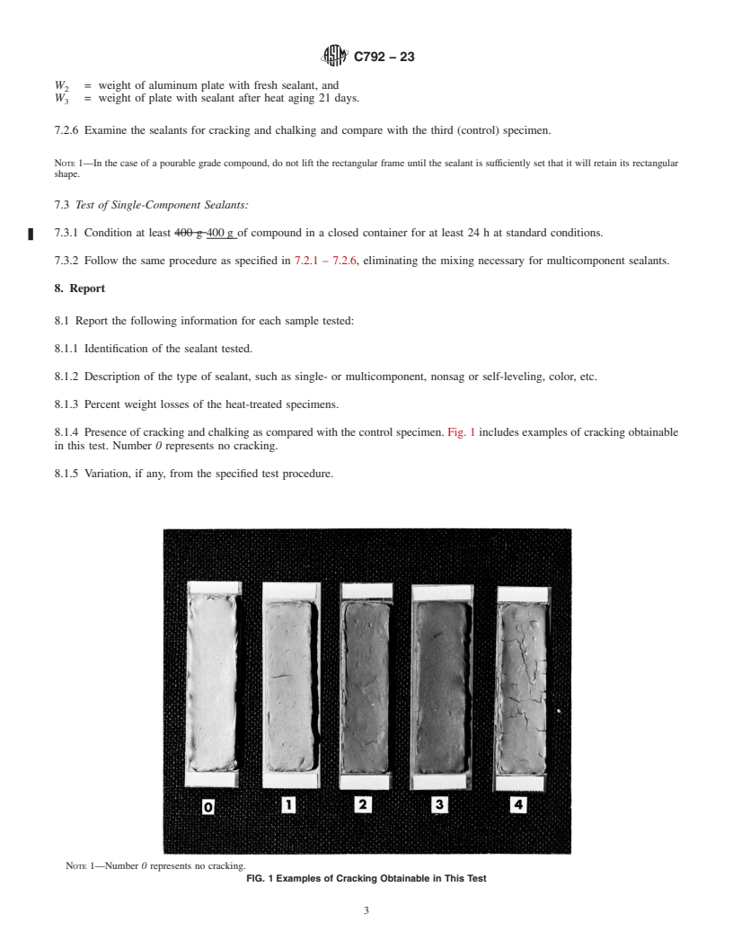 REDLINE ASTM C792-23 - Standard Test Method for  Effects of Heat Aging on Weight Loss, Cracking, and Chalking  of Elastomeric Sealants