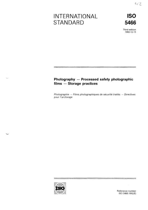 ISO 5466:1992 - Photography -- Processed safety photographic films -- Storage practices