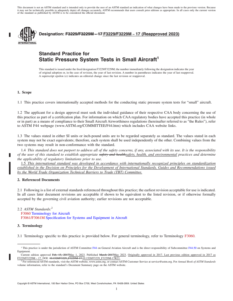 REDLINE ASTM F3229/F3229M-17(2023) - Standard Practice for Static Pressure System Tests in Small Aircraft