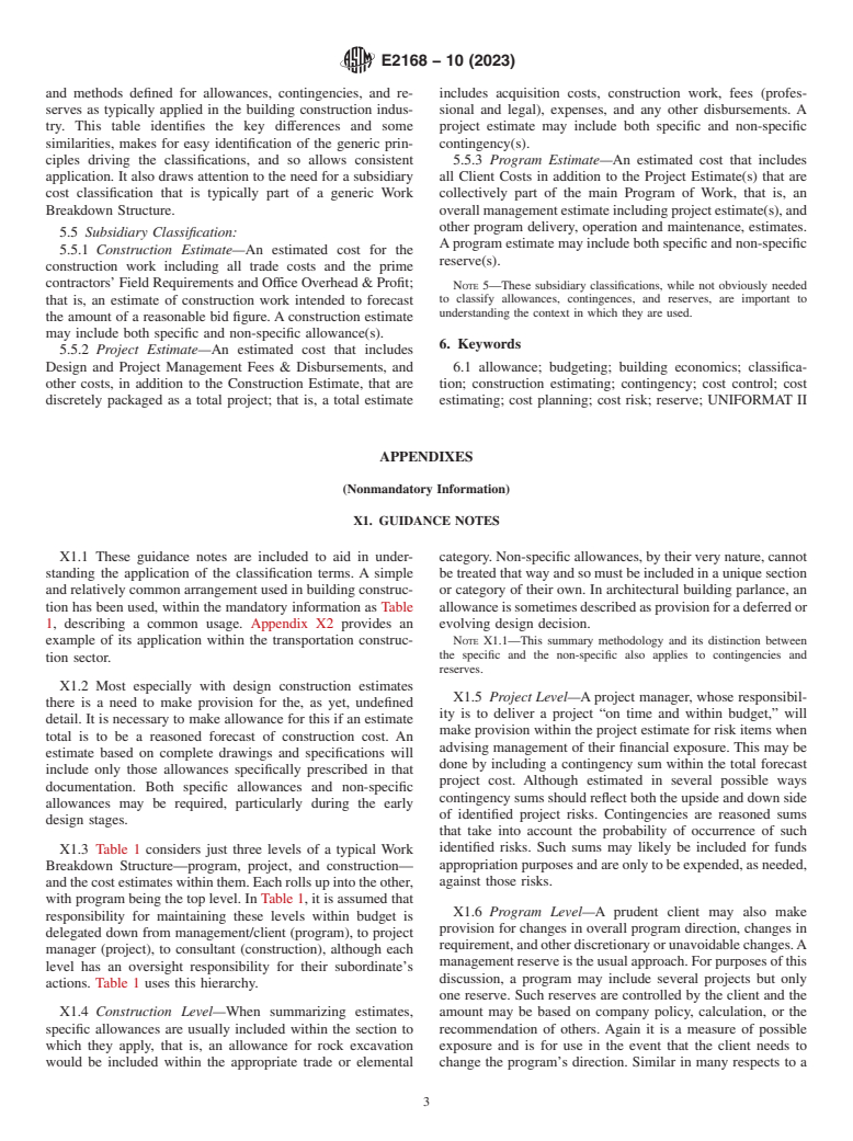 ASTM E2168-10(2023) - Standard Classification for Allowance, Contingency, and Reserve Sums in Building Construction  Estimating