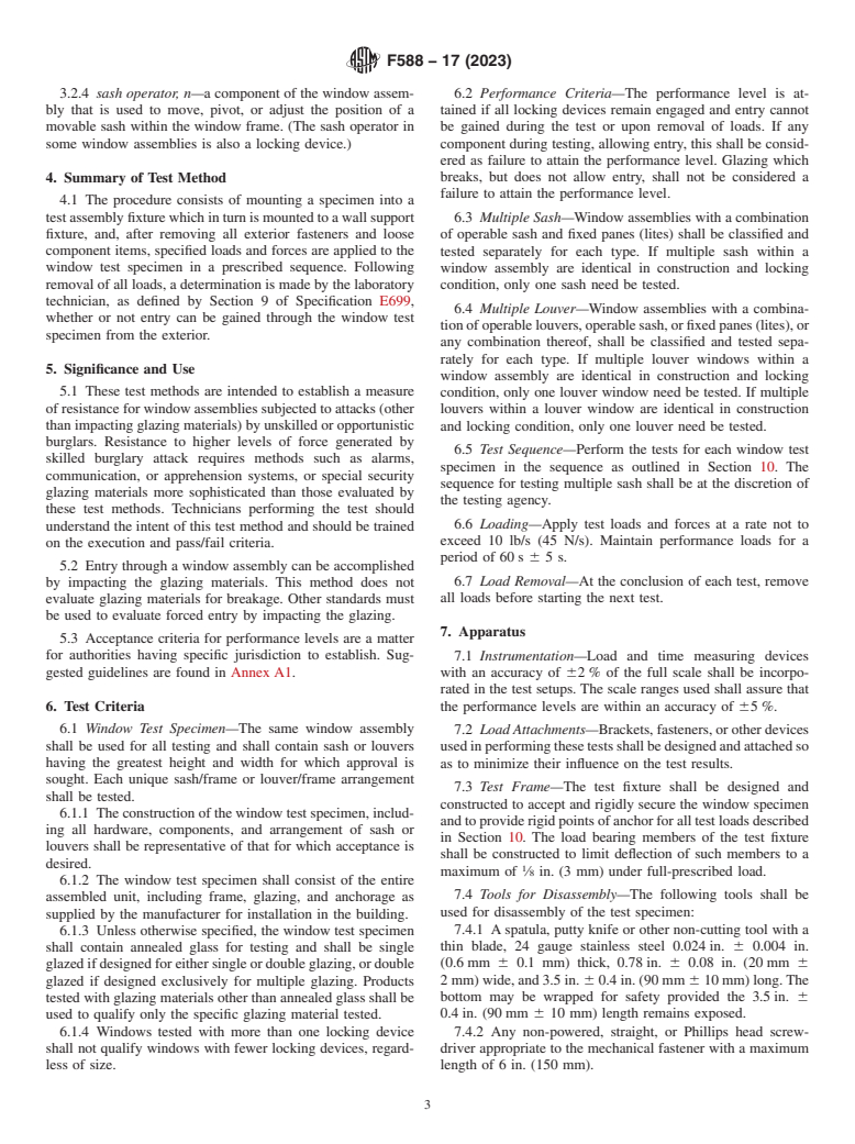 ASTM F588-17(2023) - Standard Test Methods for Measuring the Forced Entry Resistance of Window Assemblies,  Excluding Glazing Impact