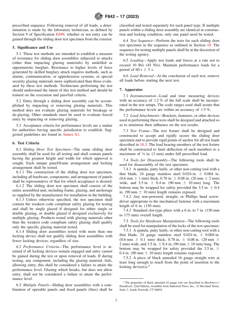 ASTM F842-17(2023) - Standard Test Methods for Measuring the Forced Entry Resistance of Sliding Door Assemblies,  Excluding Glazing Impact