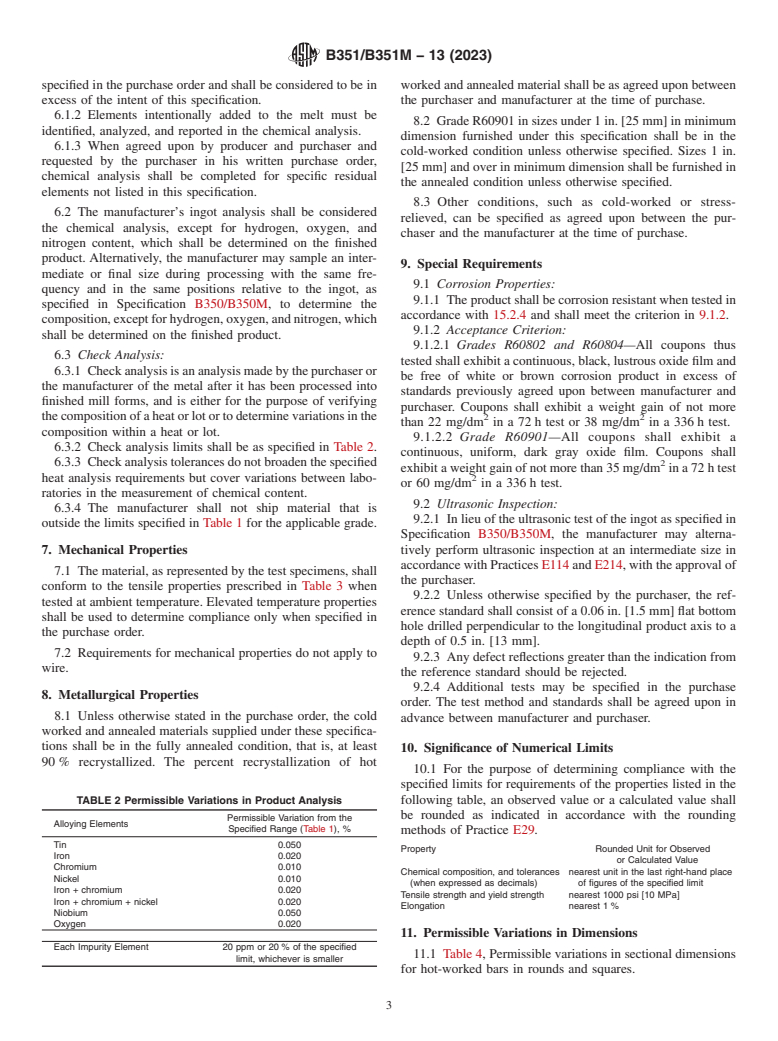 ASTM B351/B351M-13(2023) - Standard Specification for Hot-Rolled and Cold-Finished Zirconium and Zirconium Alloy  Bars, Rod,               and Wire for Nuclear Application