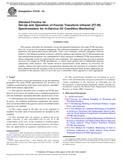 ASTM D7418-23 ASTM D7418-23 - Standard Practice for Set-Up and Operation of Fourier Transform Infrared (FT-IR) Spectrometers for In-Service Oil Condition Monitoring - Page 1 preview