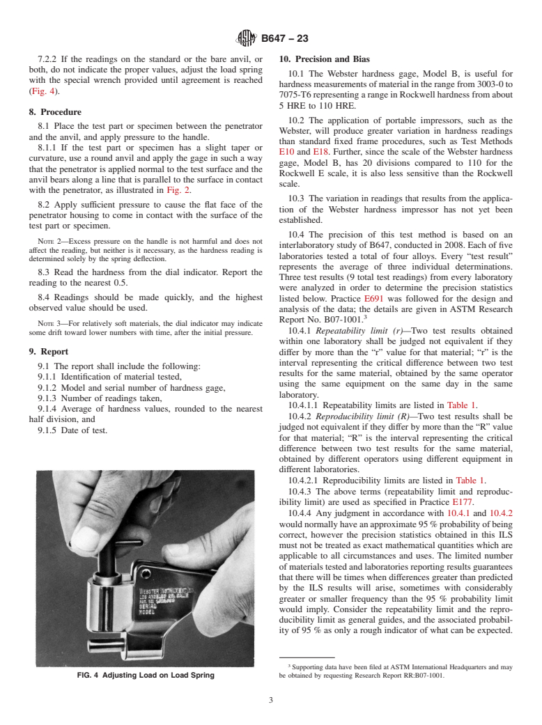 ASTM B647-23 - Standard Test Method for  Indentation Hardness of Aluminum Alloys by Means of a Webster  Hardness Gage