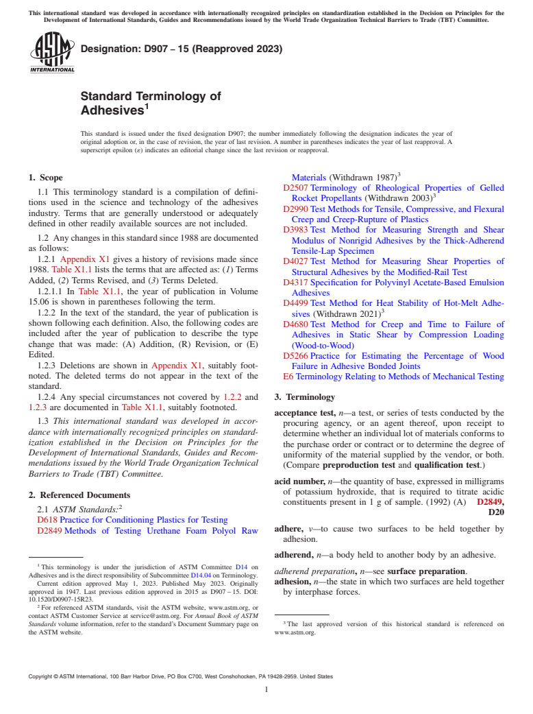 ASTM D907-15(2023) - Standard Terminology of Adhesives