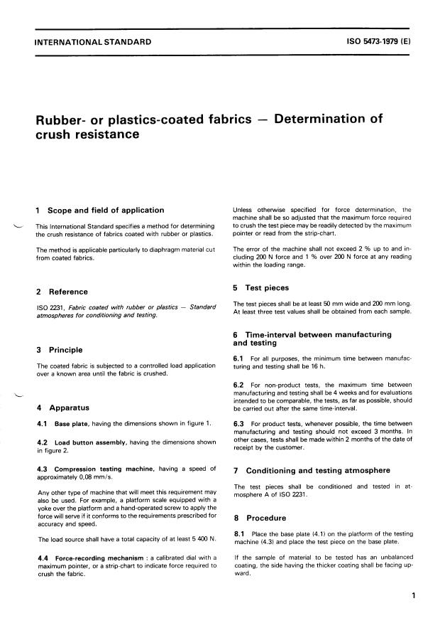 ISO 5473:1979 - Rubber- or plastics-coated fabrics -- Determination of crush resistance