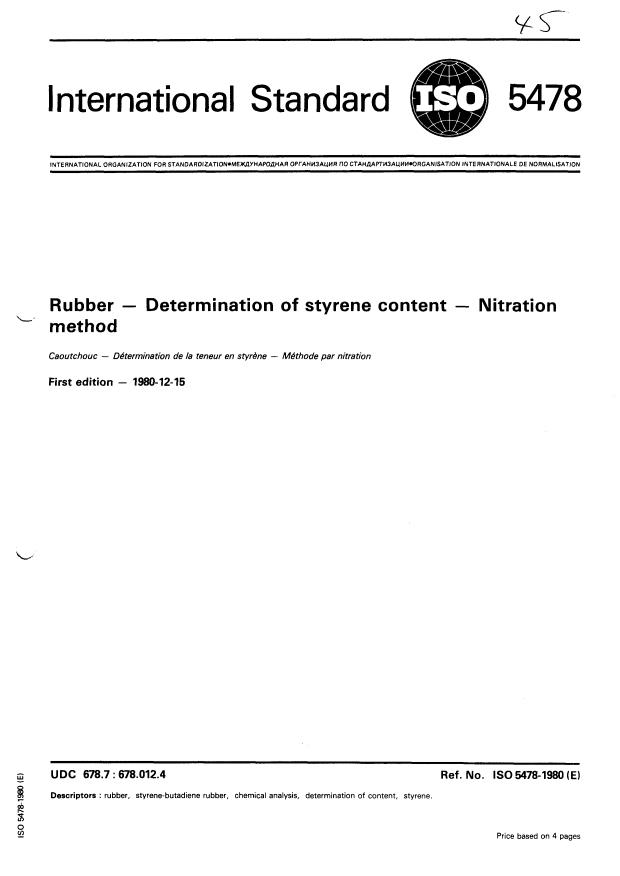 ISO 5478:1980 - Rubber -- Determination of styrene content -- Nitration method