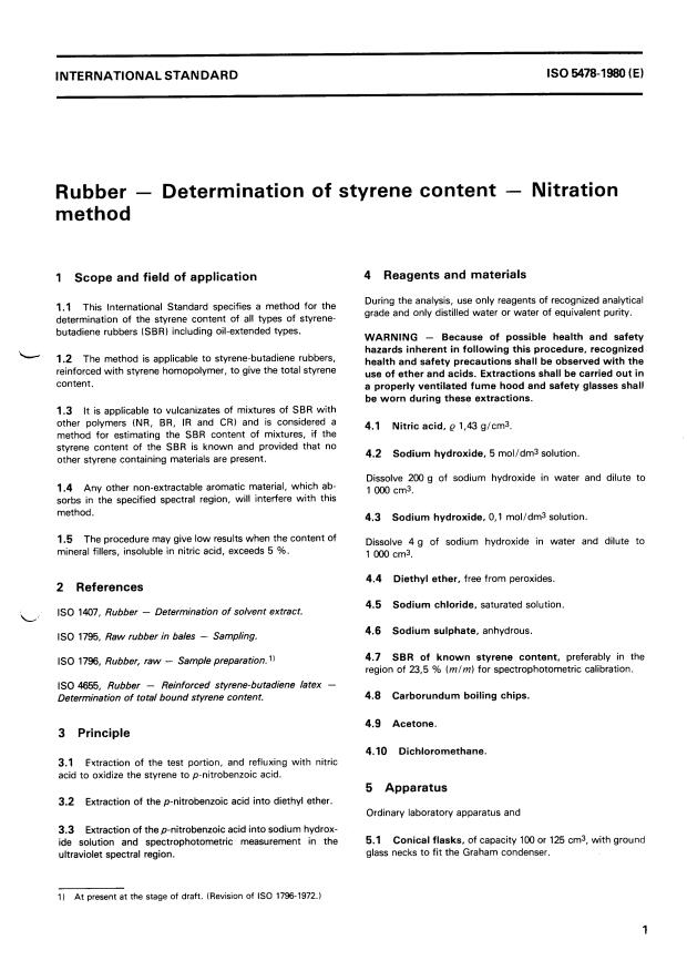ISO 5478:1980 - Rubber -- Determination of styrene content -- Nitration method