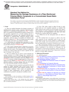 ASTM D6264/D6264M-23 ASTM D6264/D6264M-23 - Standard Test Method for Measuring the Damage Resistance of a Fiber-Reinforced Polymer-Matrix Composite to a Concentrated Quasi-Static Indentation Force - Page 1 preview