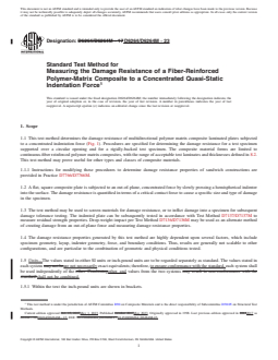 ASTM D6264/D6264M-23 REDLINE ASTM D6264/D6264M-23 - Standard Test Method for Measuring the Damage Resistance of a Fiber-Reinforced Polymer-Matrix Composite to a Concentrated Quasi-Static Indentation Force - Page 1 preview
