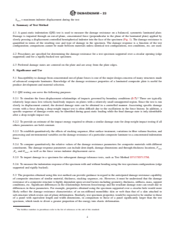 ASTM D6264/D6264M-23 REDLINE ASTM D6264/D6264M-23 - Standard Test Method for Measuring the Damage Resistance of a Fiber-Reinforced Polymer-Matrix Composite to a Concentrated Quasi-Static Indentation Force - Page 4 preview
