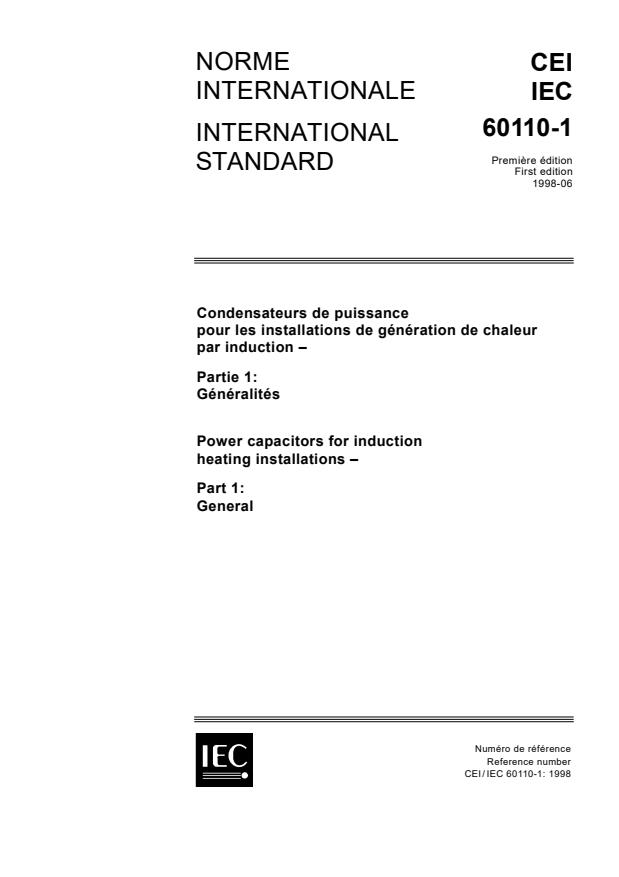 IEC 60110-1:1998 - Power capacitors for induction heating installations - Part 1: General
