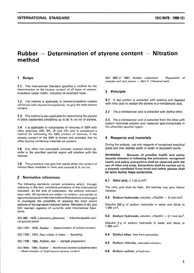 ISO 5478:1990 - Rubber -- Determination of styrene content -- Nitration method