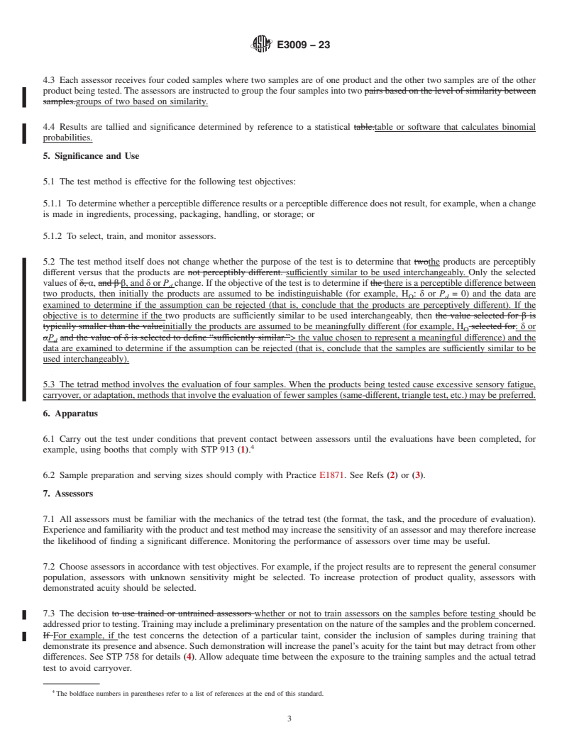 REDLINE ASTM E3009-23 - Standard Test Method for Sensory Analysis—Tetrad Test