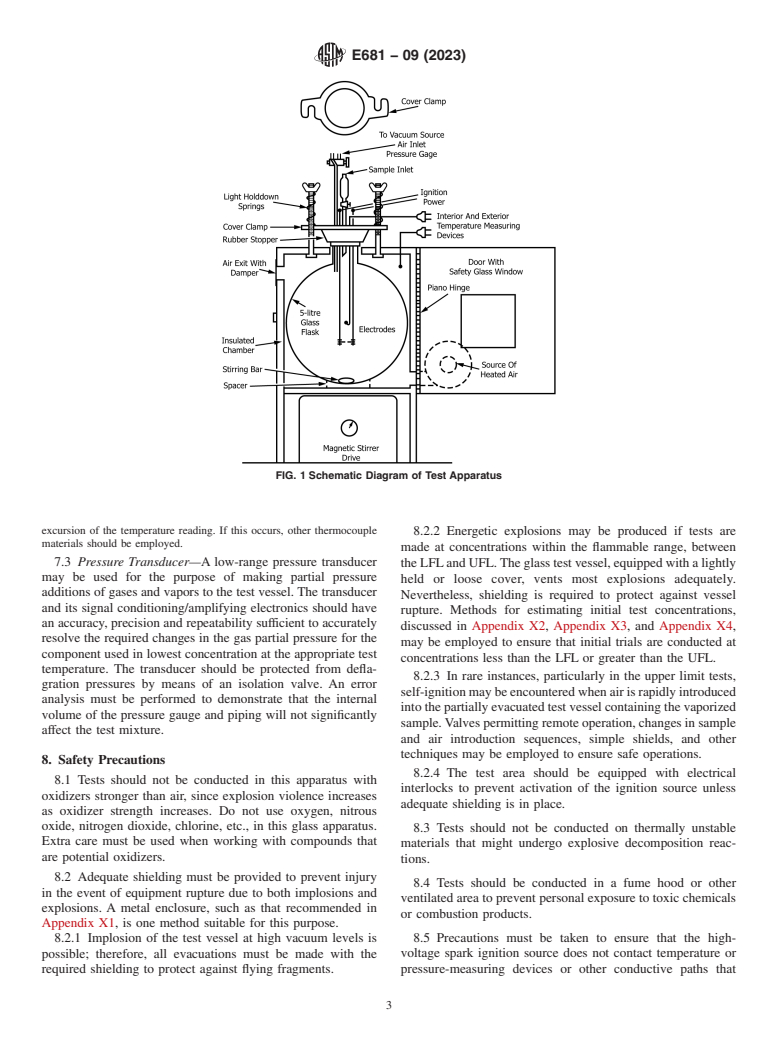 ASTM E681-09(2023) - Standard Test Method for  Concentration Limits of Flammability of Chemicals (Vapors and  Gases)