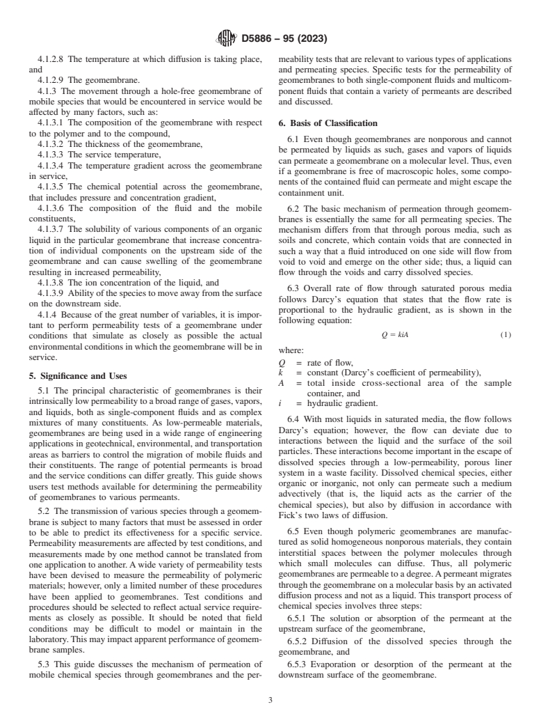 ASTM D5886-95(2023) - Standard Guide for  Selection of Test Methods to Determine Rate of Fluid Permeation  Through Geomembranes for Specific Applications