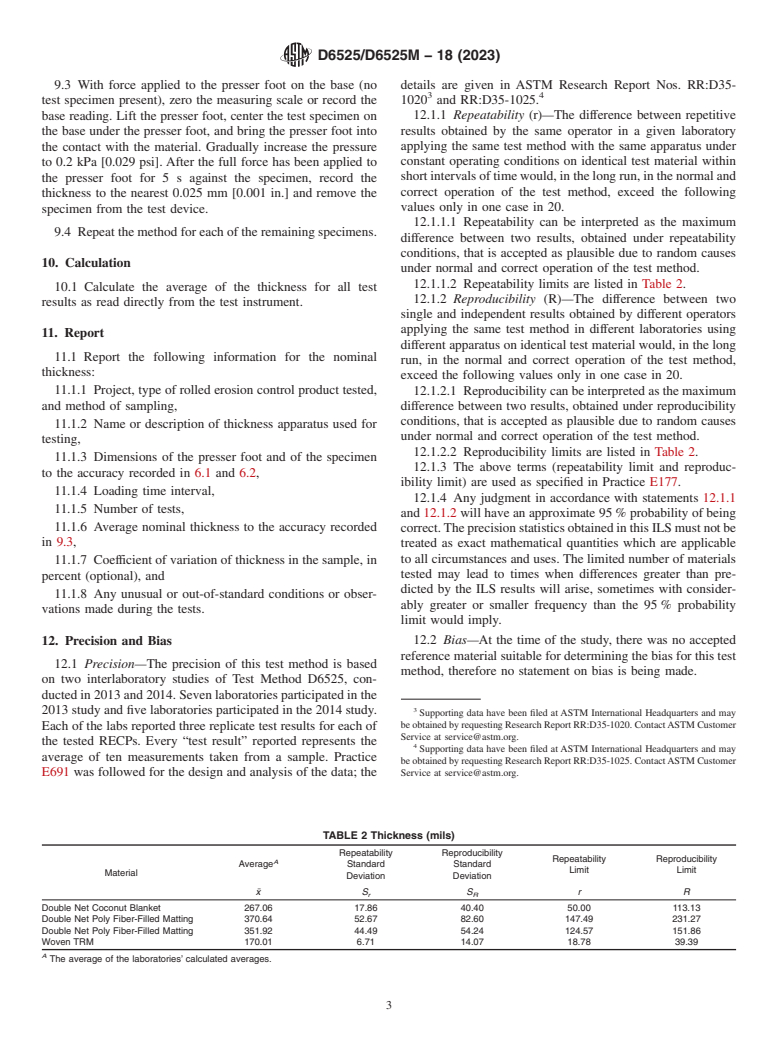 ASTM D6525/D6525M-18(2023) - Standard Test Method for Measuring Nominal Thickness of Rolled Erosion Control  Products