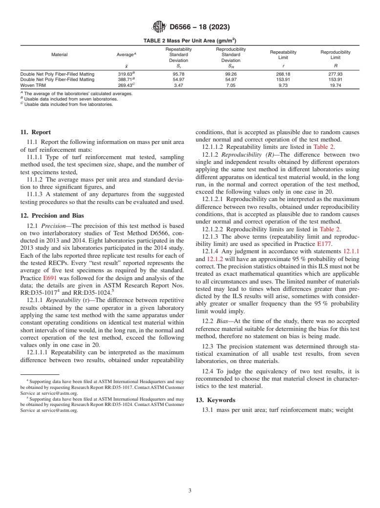 ASTM D6566-18(2023) - Standard Test Method for Measuring Mass Per Unit Area of Turf Reinforcement Mats