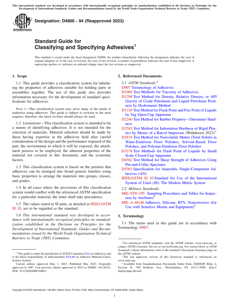 ASTM D4800-94(2023) - Standard Guide for Classifying and Specifying Adhesives