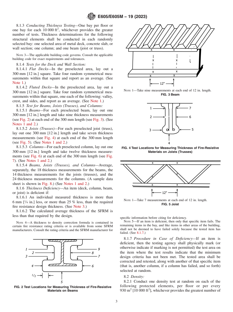 ASTM E605/E605M-19(2023) - Standard Test Methods for Thickness and Density of Sprayed Fire-Resistive Material (SFRM)  Applied to Structural Members