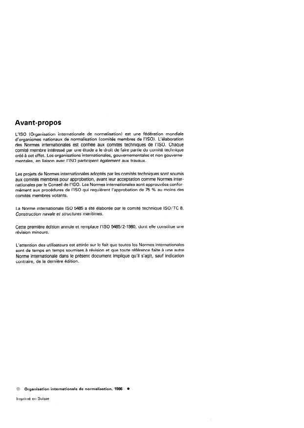 ISO 5485:1986 ISO 5485:1986 - Construction navale -- Bateaux de navigation intérieure -- Échelles métalliques de pont stationnaires - Page 2 preview