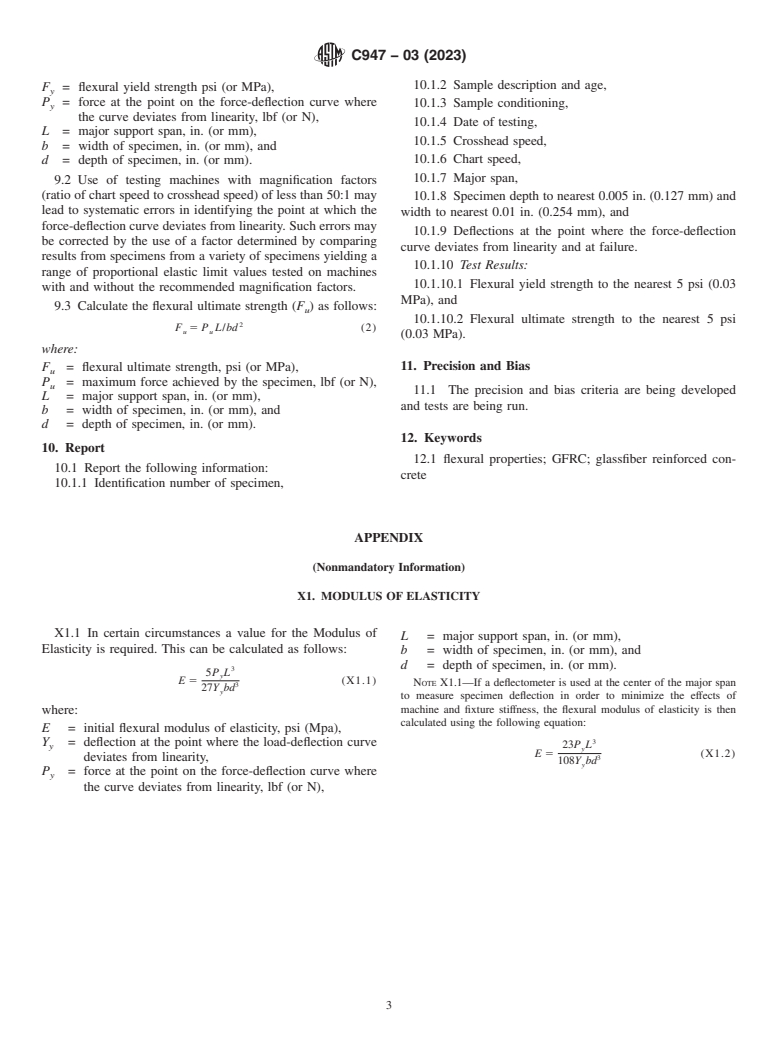 ASTM C947-03(2023) - Standard Test Method for  Flexural Properties of Thin-Section Glass-Fiber-Reinforced  Concrete  (Using Simple Beam With Third-Point Loading)