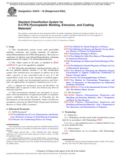 ASTM D3275-18(2023) ASTM D3275-18(2023) - Standard Classification System for E-CTFE-Fluoroplastic Molding, Extrusion, and Coating Materials - Page 1 preview