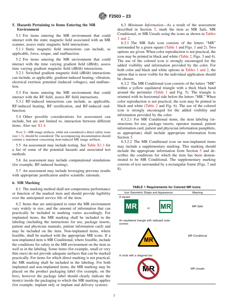 ASTM F2503-23 - Standard Practice for Marking Medical Devices and Other Items for Safety in the Magnetic  Resonance Environment