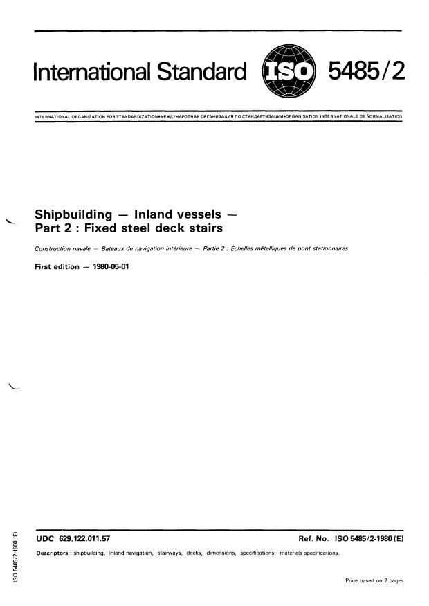 ISO 5485-2:1980 - Shipbuilding -- Inland vessels