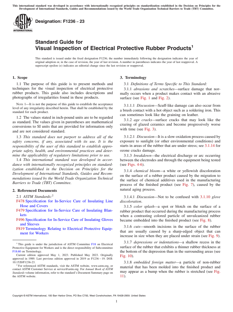 ASTM F1236-23 - Standard Guide for  Visual Inspection of Electrical Protective Rubber Products