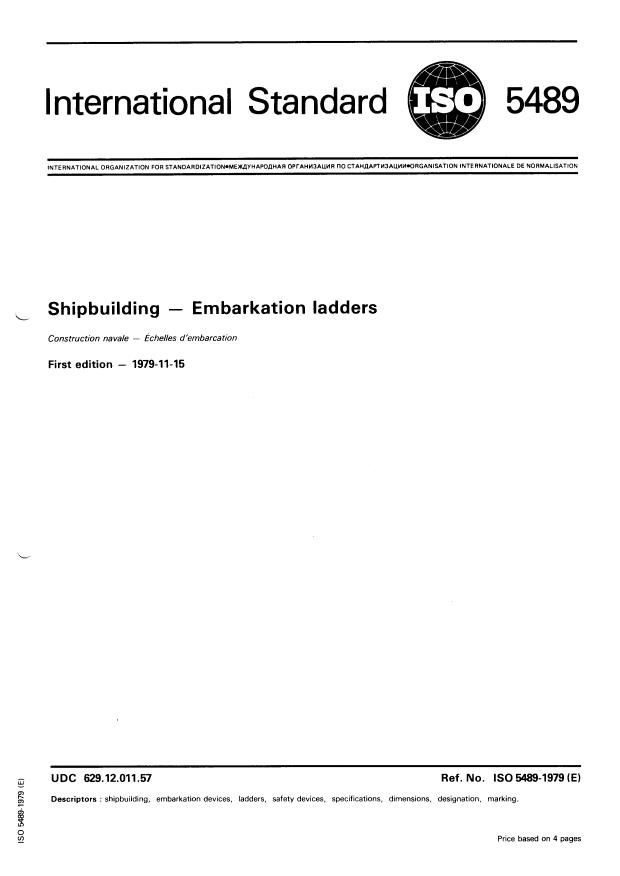 ISO 5489:1979 - Shipbuilding -- Embarkation ladders