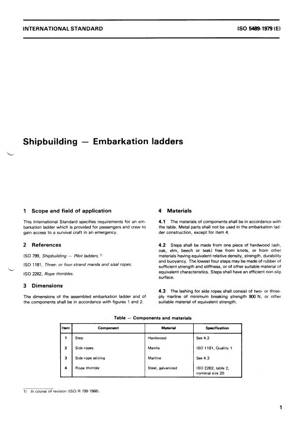 ISO 5489:1979 - Shipbuilding -- Embarkation ladders