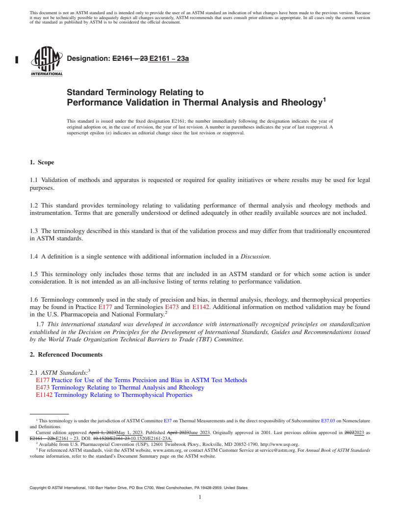 REDLINE ASTM E2161-23a - Standard Terminology Relating to  Performance Validation in Thermal Analysis and Rheology