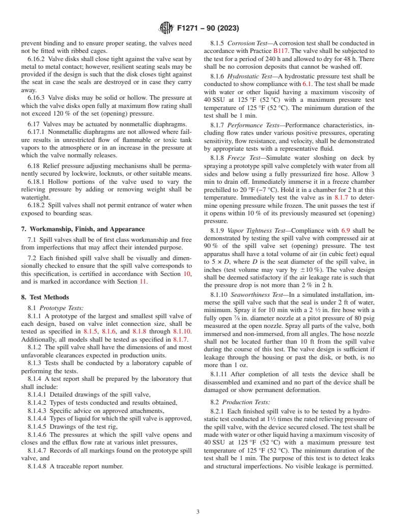 ASTM F1271-90(2023) - Standard Specification for  Spill Valves for Use in Marine Tank Liquid Overpressure Protections   Applications